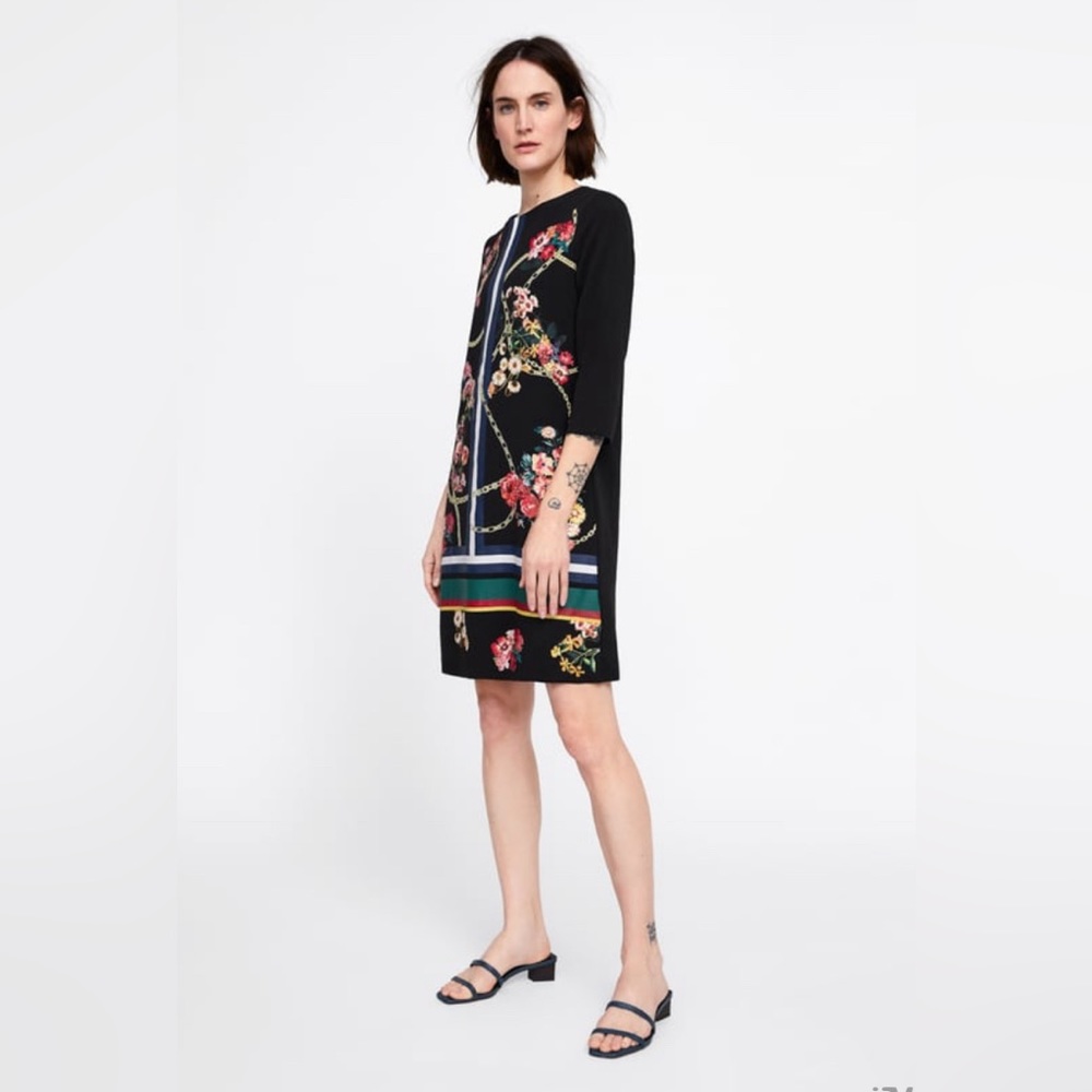 Zara Floral & Chainlink Print Mini Dress🖤